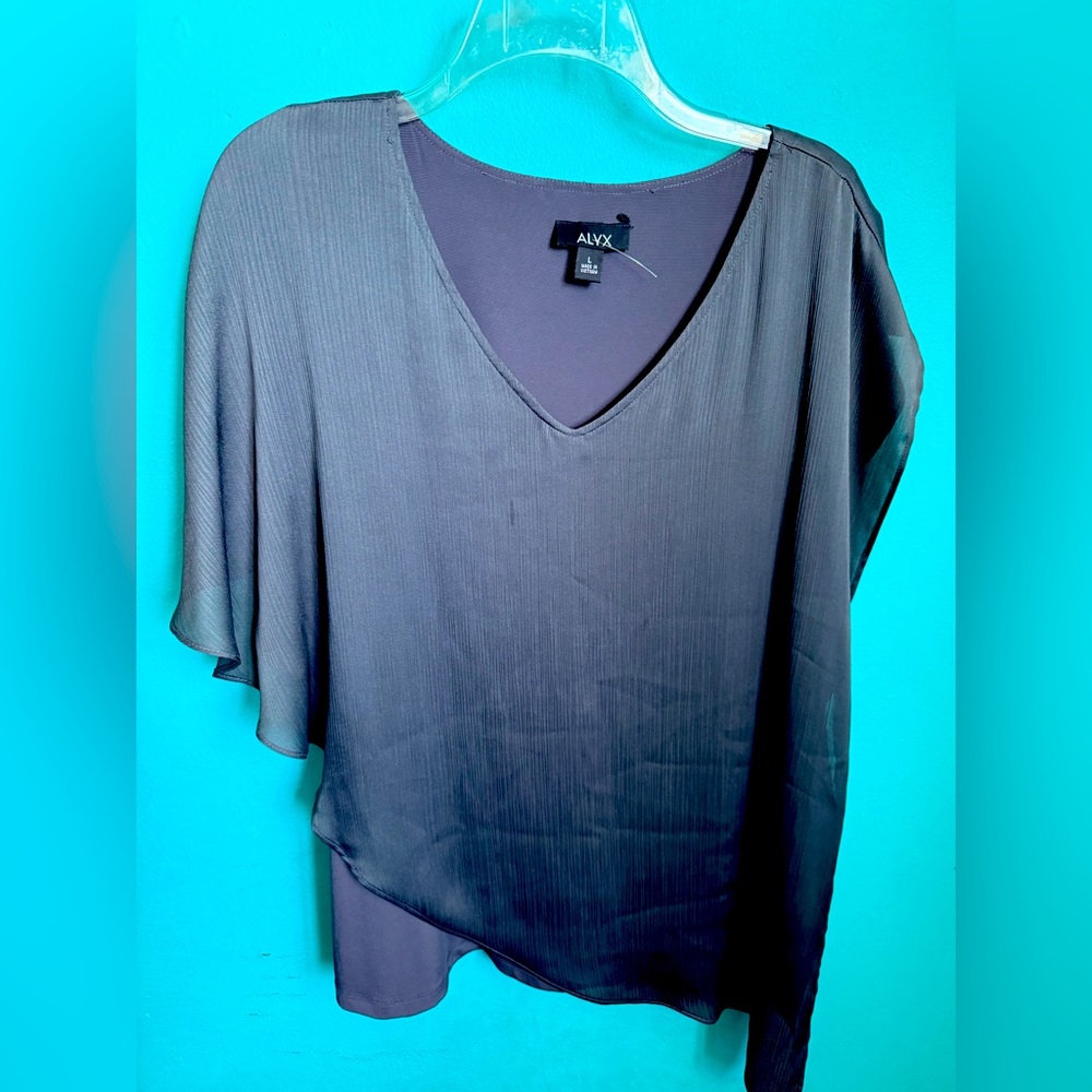 Alyx Gray Flutter Sleeve Asymmetrical Blouse